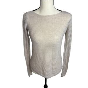 Tahari 100% Linen Knit Sweater Minimalist Beige Lightweight Top XS